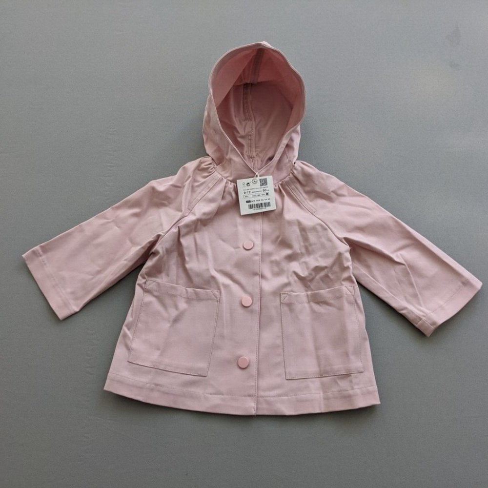ZARA Size 9-12 Months Hooded Polyester Spring Fall Kid Jacket Unlined Pink NWT C
